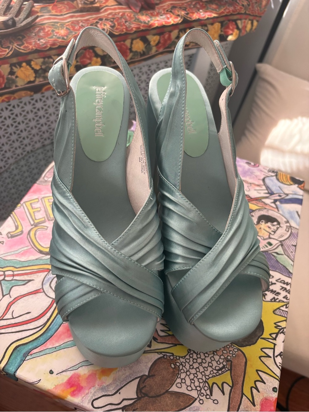 Jeffrey Campbell Rock It Slingback Platform Heels Turquoise/Seafoam